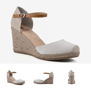 Tan and White Espadrille Wedges 8.5